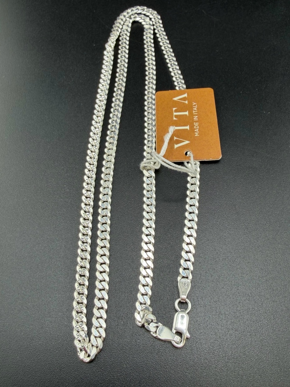 NWT VITA Made in Italy Silver Plated Bronze Cuban Link Chain Necklace 22”